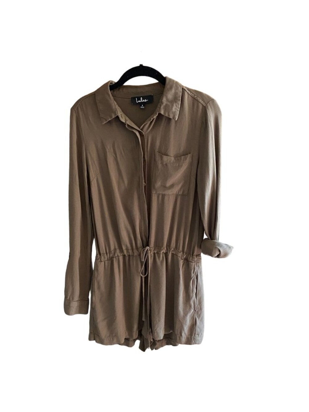 Lulu's Roll Tab Sleeve Collared Romper-Green-Size Small-GUC